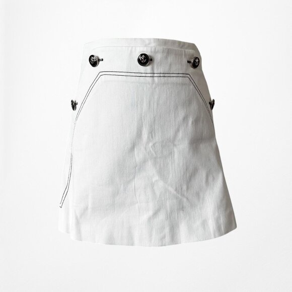 Zara White Denim High Waisted Button Front Bodycon Mini Skirt Size XS/S - Picture 3 of 6